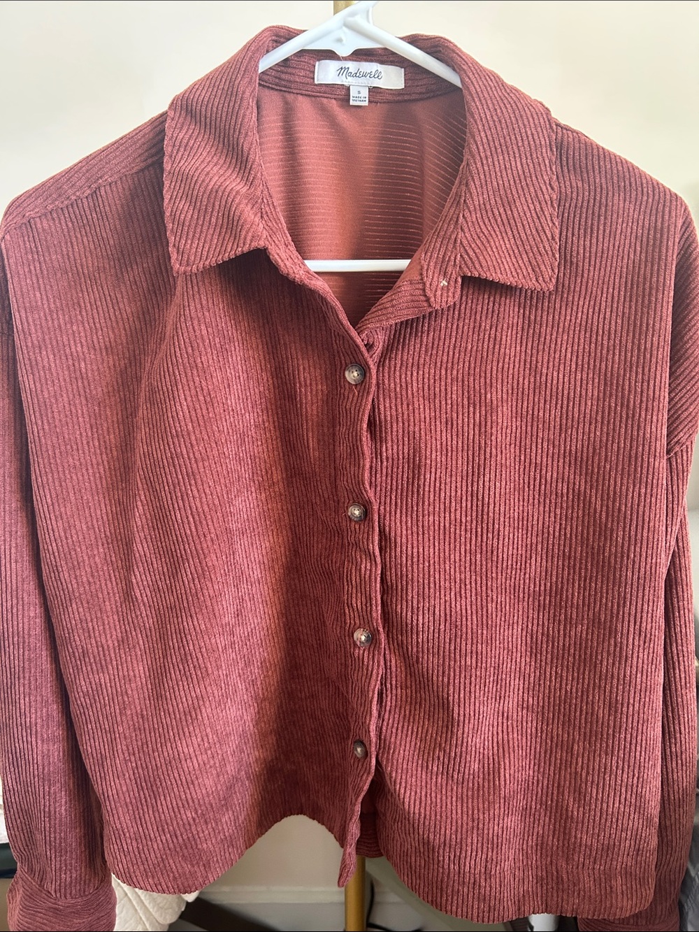 Madewell Corduroy Button-Down Shirt Jacket in Rust Red